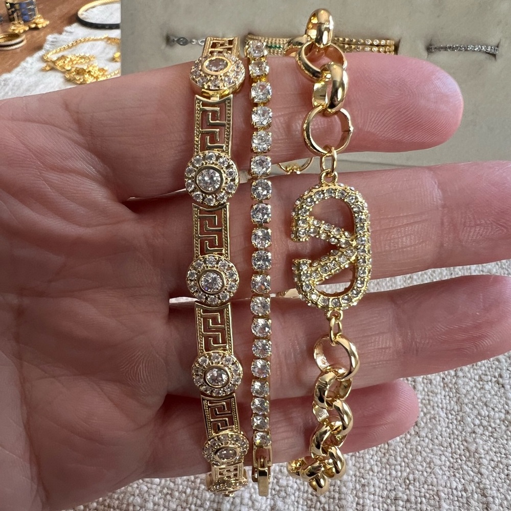 Gold-Tone Pavé Crystal Bracelet Set - Women Jewelry